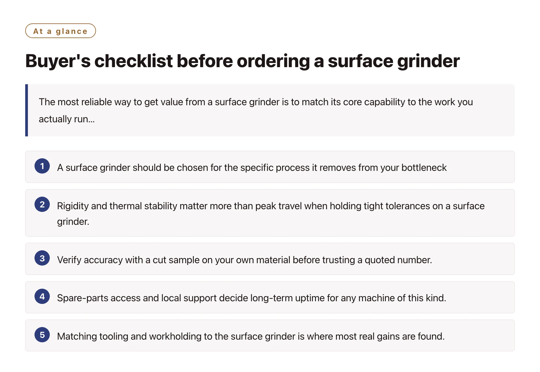 Buyer's checklist before ordering a surface grinder——全文要点速览